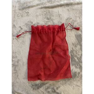 Rene Caovilla Red Sheer Drawstring Dustbag 13.5" x 10" w/Gold Beaded Shoe